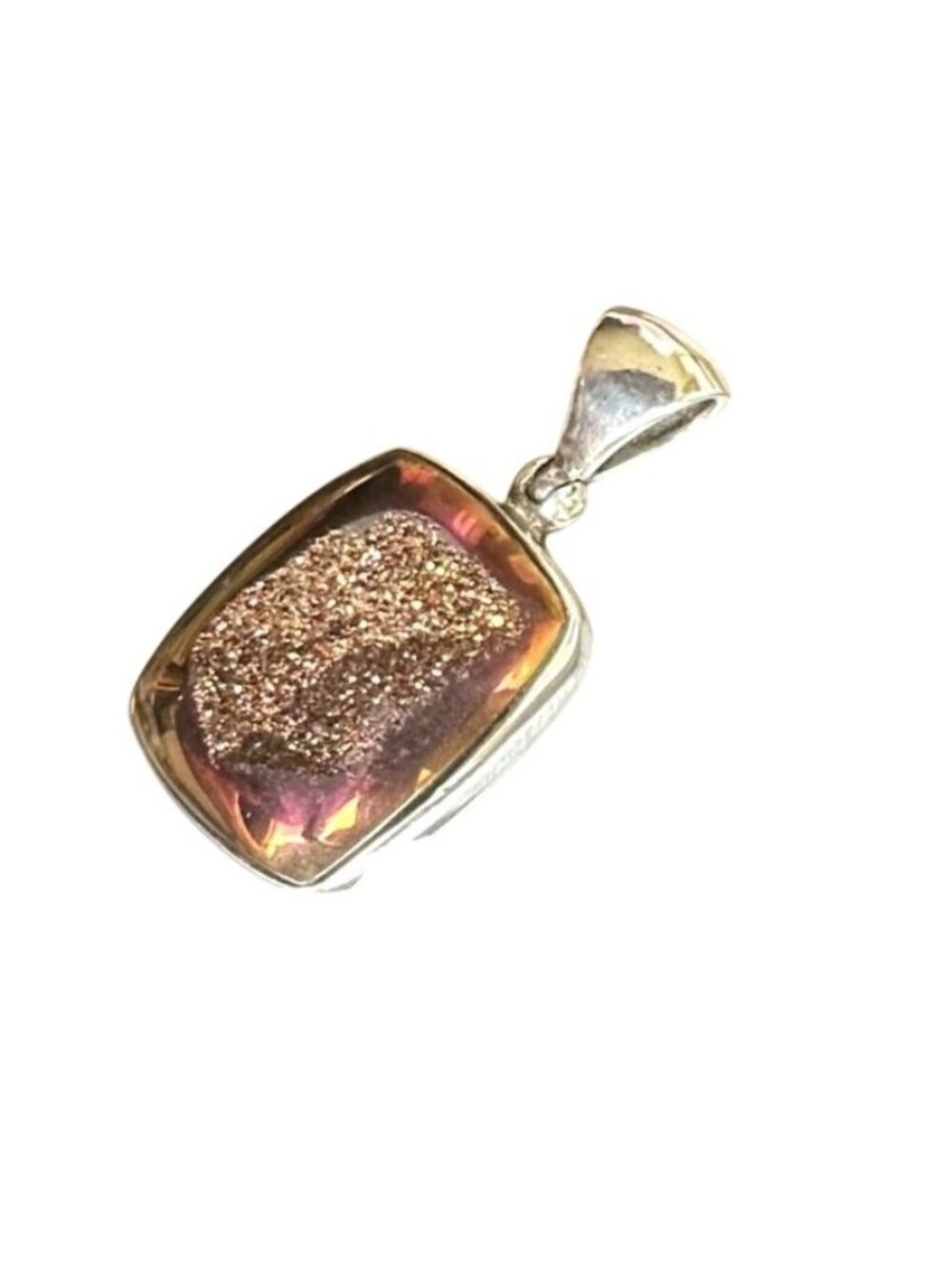 Starborn Sterling Silver Rectangular Druzy Gemstone Pendant Purple & Copper